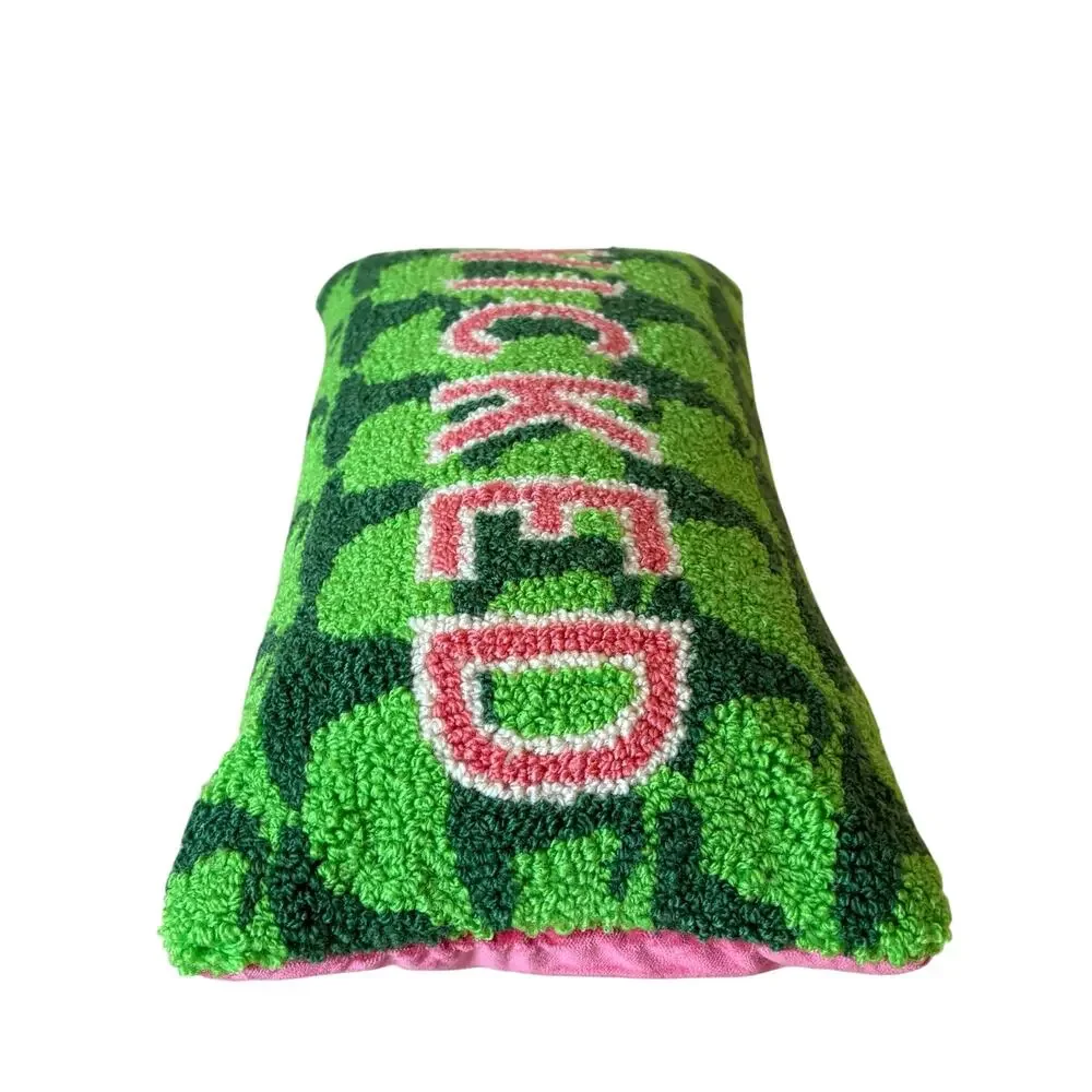 New WICKED Hooked Throw Pillow 13.5x9 Pink & Green by Furbish Studio